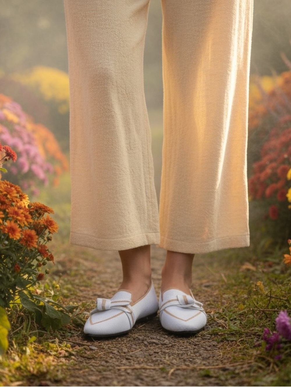 Vivaia Michelle 2.0 White Knit Bow Loafers 42